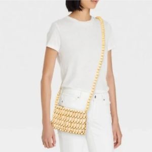 A New Day Natural Wooden Beaded Crossbody Bag